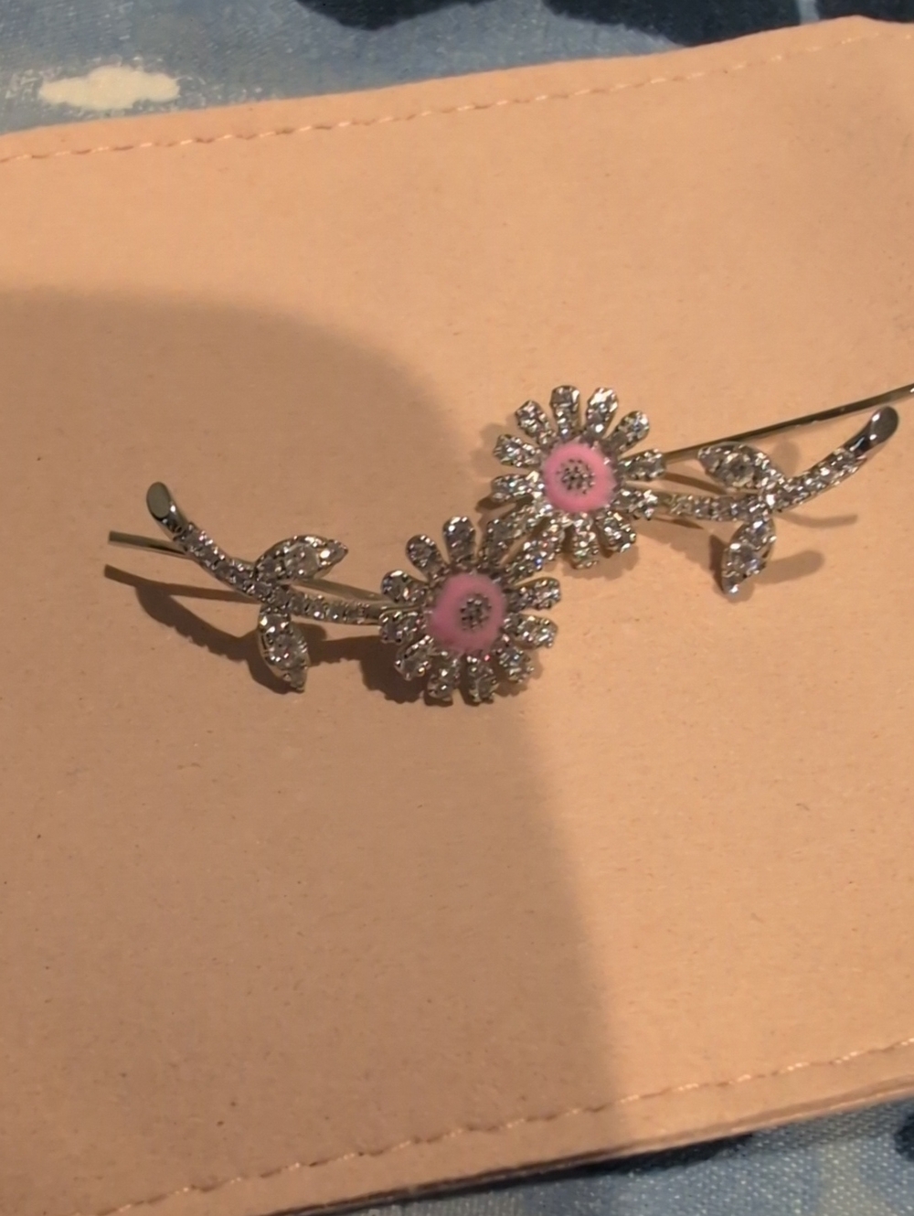 Silver Floral Hair Clip with Pink Center
